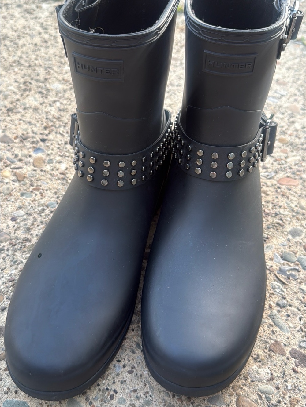 Hunter Black Studded Short Rain Boots - Matte Black